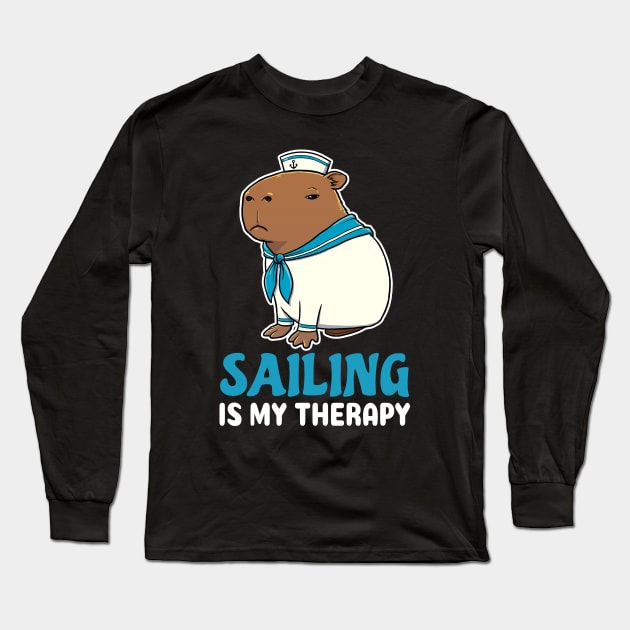 Sailing is my therapy cartoon Capybara Sailor Long Sleeve T-Shirt by capydays